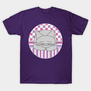 Sleeping Gray Cat Pink Pattern Oval T-Shirt